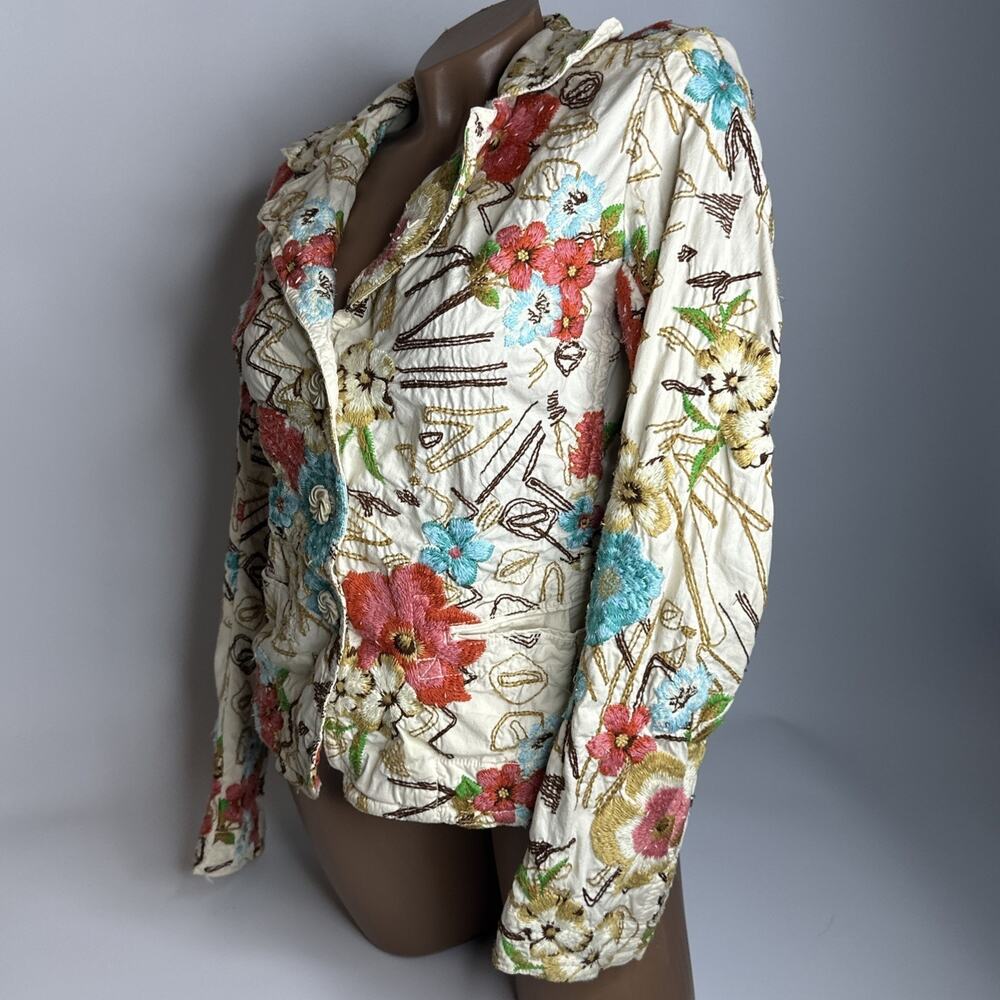 Johnny Was Womens Embroidered Button Up Jacket Small Cream Floral Bohemian Artsy - Picture 4 of 16